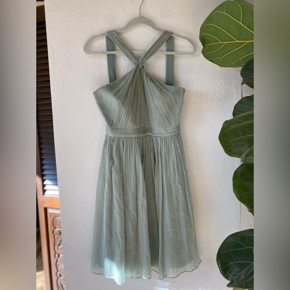 J. Crew Sinclair Silk Chiffon Dress Sea Foam Green Blue Mint Dusty Shale 4 Short - Picture 1 of 7